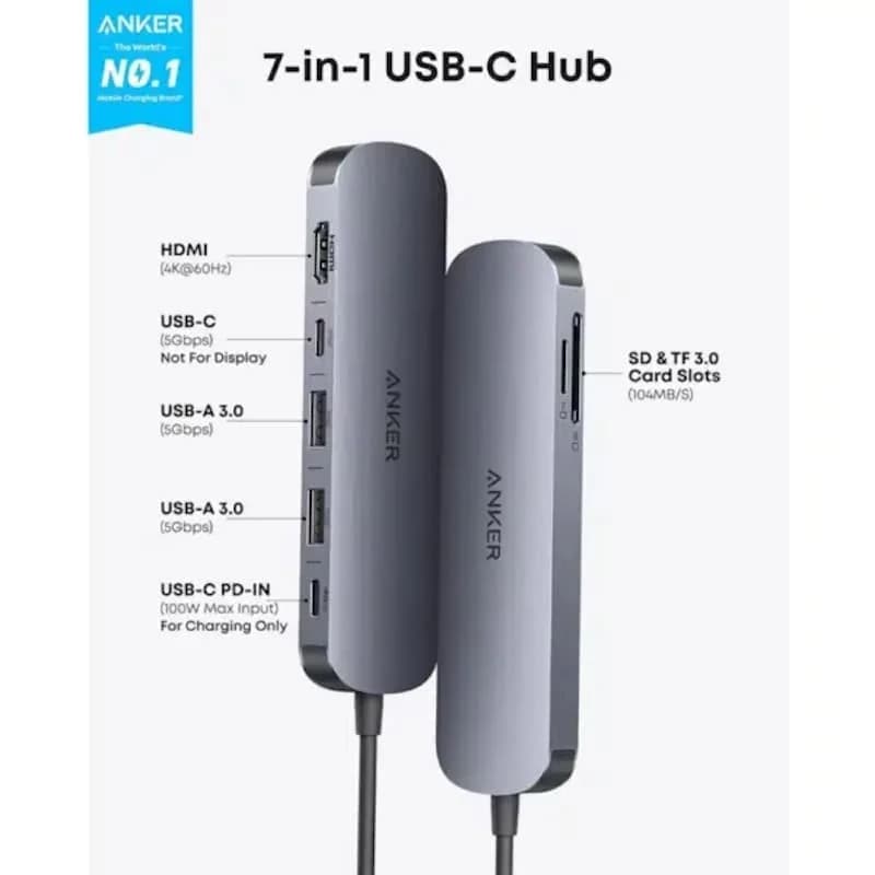 هاب USB-C هفت کاره انکر Anker 7-in-1 مدل A83D2 — تصویر ۳