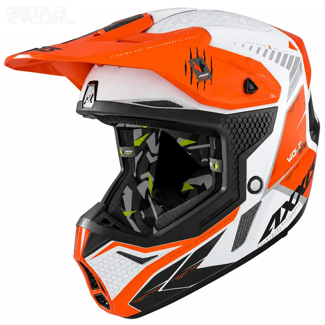 کلاه کاسکت کراسی اکسیس مدل Wolf Star Trek White Orange