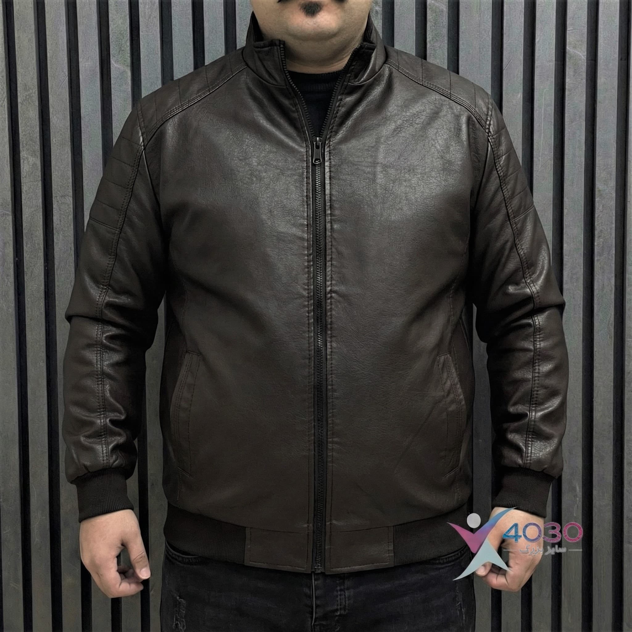 کاپشن چرم بیسیک Brown سوپرسایز ( 5321 ) — تصویر ۴