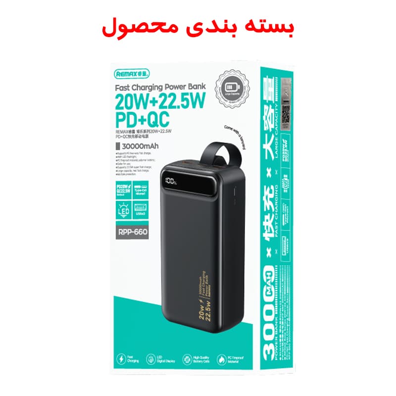 پاوربانک ریمکس مدل RPP-660 22.5W ظرفیت 30000 میلی آمپر ساعت — تصویر ۲