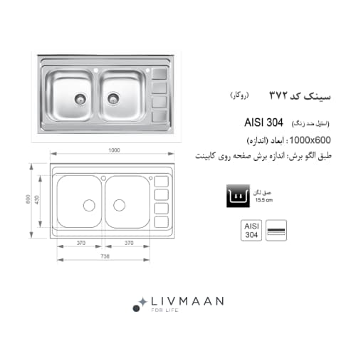 سینک اخوان روکار مدل کد 372 — تصویر ۲