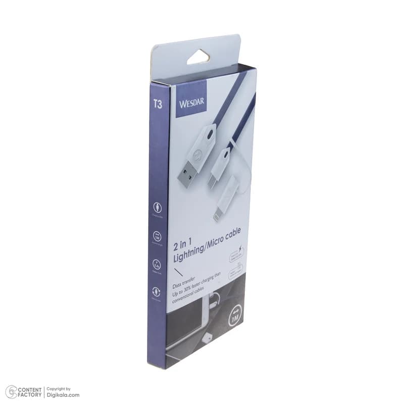 کابل تبدیل USB به لایتنینگ/microUSB وسدار مدل T3 طول 1 متر m20213 — تصویر ۳