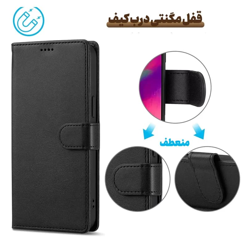 کیف چرمی Xiaomi POCO F5 مدل لپ تاپی جاکارتی دار (محافظ لنزدار) — تصویر ۸