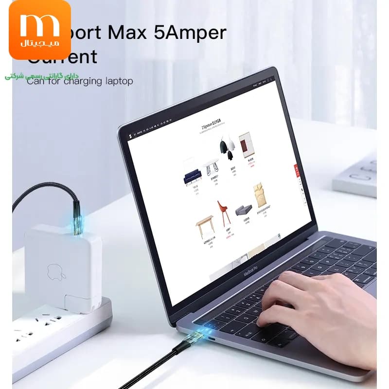 کابل شارژ دو سر تایپ سی به طول 1.2 متر و توان 100W مدل YESIDO CA103 (100% اورجینال) — تصویر ۳