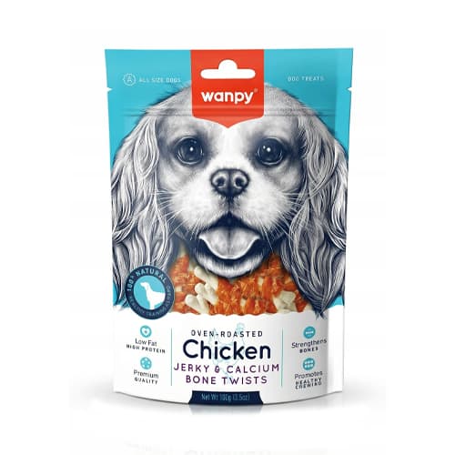 تشویقی سگ ونپی مرغ و بیسکوئیت Wanpy Jerky & Biscuit Twists وزن 100 گرم