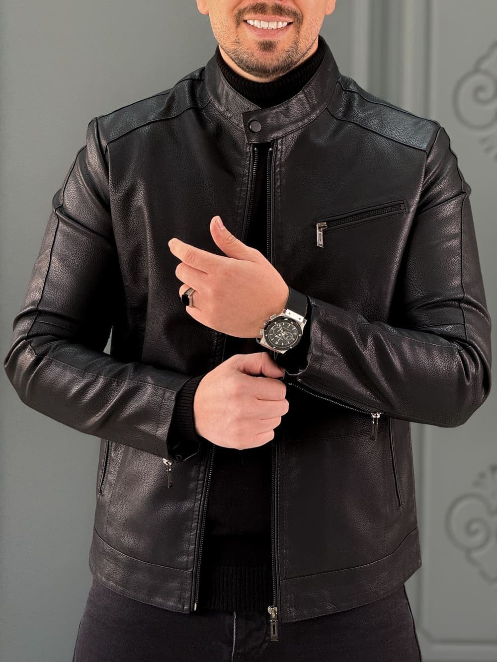 کت چرم 6208 مشکی — تصویر ۲