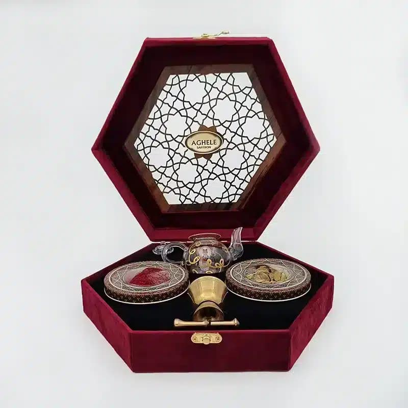 پک زعفران کادویی سوپرنگین 3 گرمی به همراه هل،هاون و قوری (کد 175) — تصویر ۴