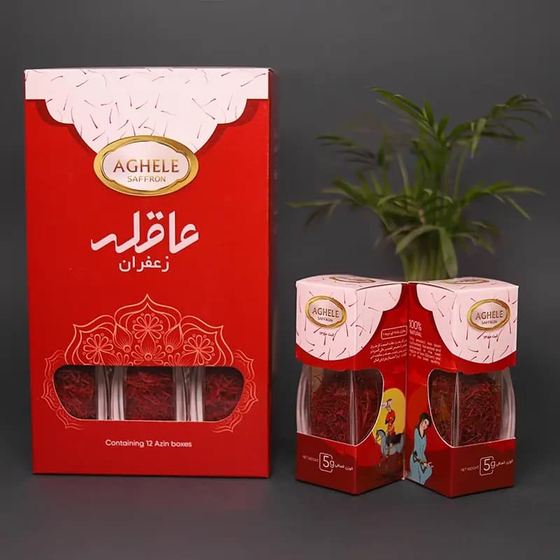 باکس 12 عددی زعفران نگین 5 گرمی در بسته‌بندی آذین — تصویر ۳