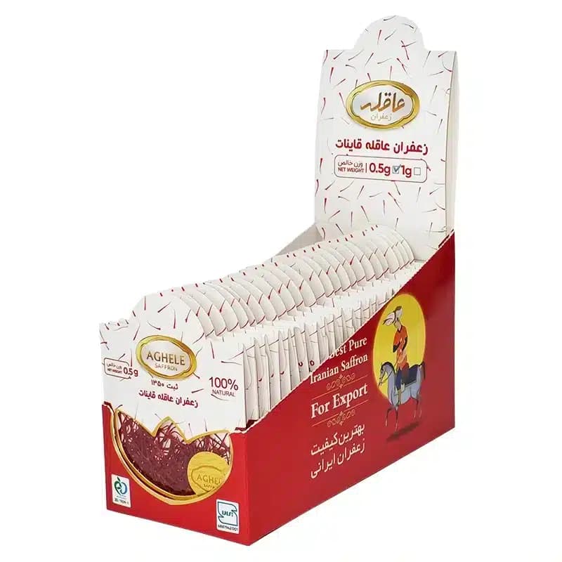 باکس 25 عددی زعفران نگین 0.5 گرمی در بسته‌بندی پاکتی