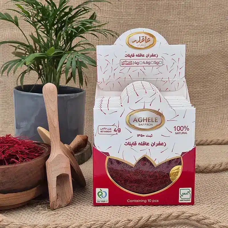 باکس 10 عددی زعفران نگین یک مثقالی در بسته‌بندی پاکتی — تصویر ۳
