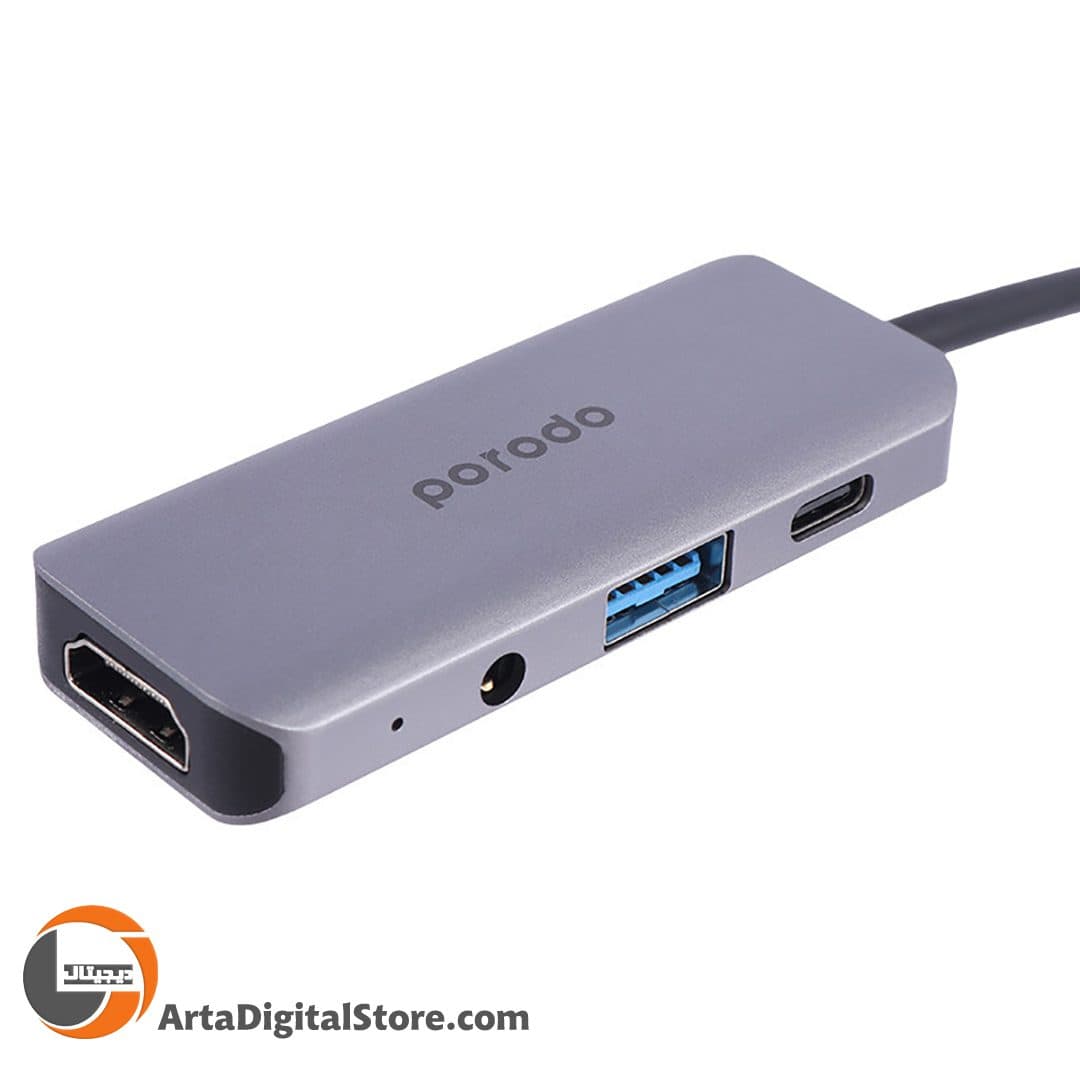 هاب Porodo PD-41CHB Type-C To USB 3.0/HDMI/AUX/Type-C PD — تصویر ۳