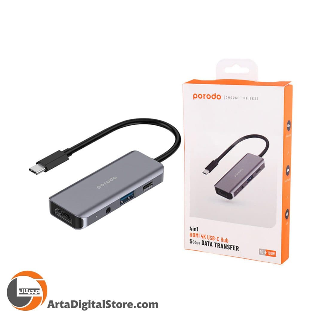 هاب Porodo PD-41CHB Type-C To USB 3.0/HDMI/AUX/Type-C PD