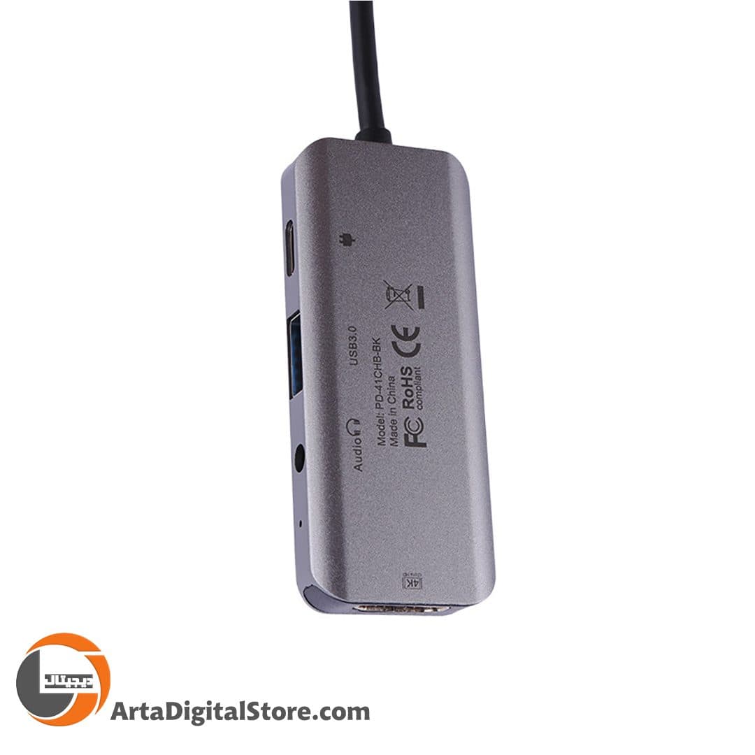 هاب Porodo PD-41CHB Type-C To USB 3.0/HDMI/AUX/Type-C PD — تصویر ۲