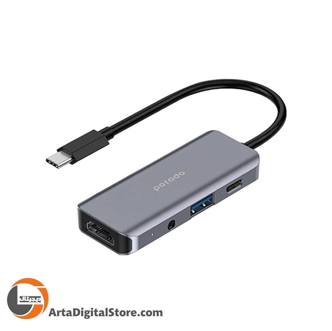 هاب Porodo PD-41CHB Type-C To USB 3.0/HDMI/AUX/Type-C PD — تصویر ۴