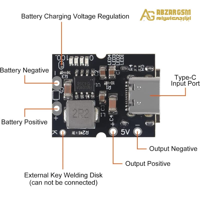 ماژول شارژ و دشارژ باتری لیتیومی 5V-2A دارای کانکتور USB Type-C مدل PBOA — تصویر ۶