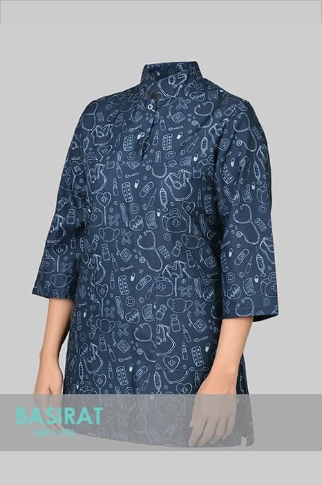 اسکراب پزشکی یقه دار طرح چسب زخم سرمه ای زنانه (تک)