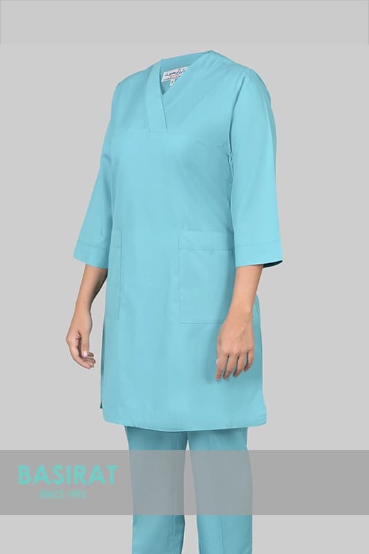 اسکراب زنانه اتاق عمل یقه هفت – فیروزه ای — تصویر ۲