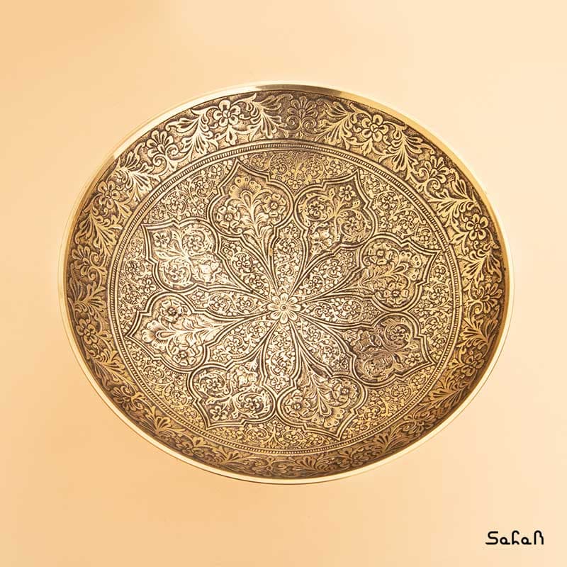 میوه خوری برنجی طلایی هندی پایه دار شبنم — تصویر ۳