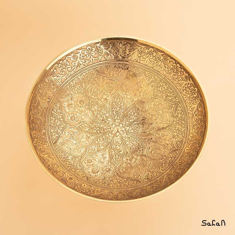 میوه خوری برنجی طلایی هندی پایه دار شبنم — تصویر ۴