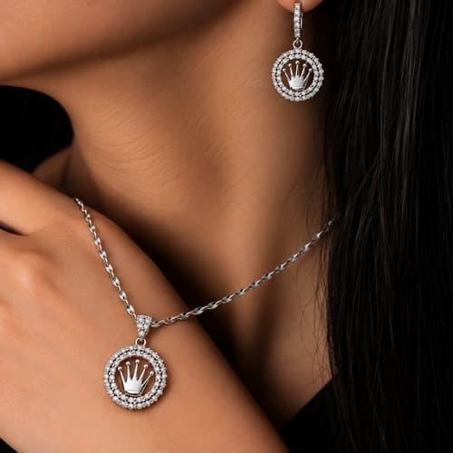 نیم ست نقره زنانه | طرح رولکس کد SWN274 — تصویر ۴