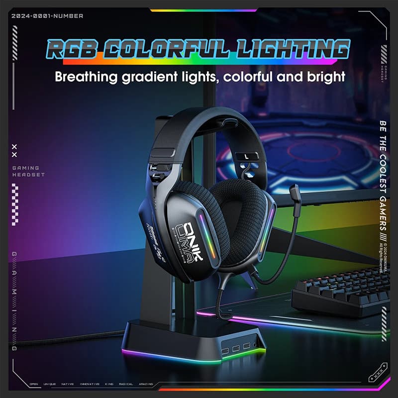 هدست گیمینگ روگوشی اونیکوما مدل X12 RGB با درایورهای 40 میلیمتری، میکروفون قابل تنظیم، نورپردازی RGB، اتصال با سیم از طریق جک 3.5 میلیمتری و USB، پاسخ فرکانسی 20 هرتز تا 20 کیلوهرتز — تصویر ۱۰