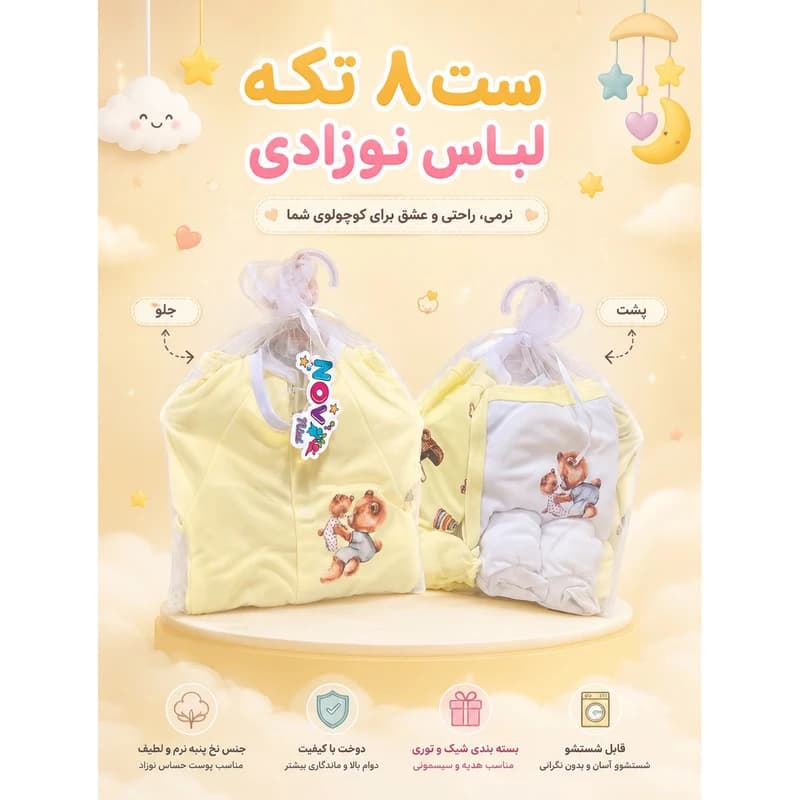 ست 8 تکه بیمارستانی نوزادی مدل خرس و فرزندش — تصویر ۵