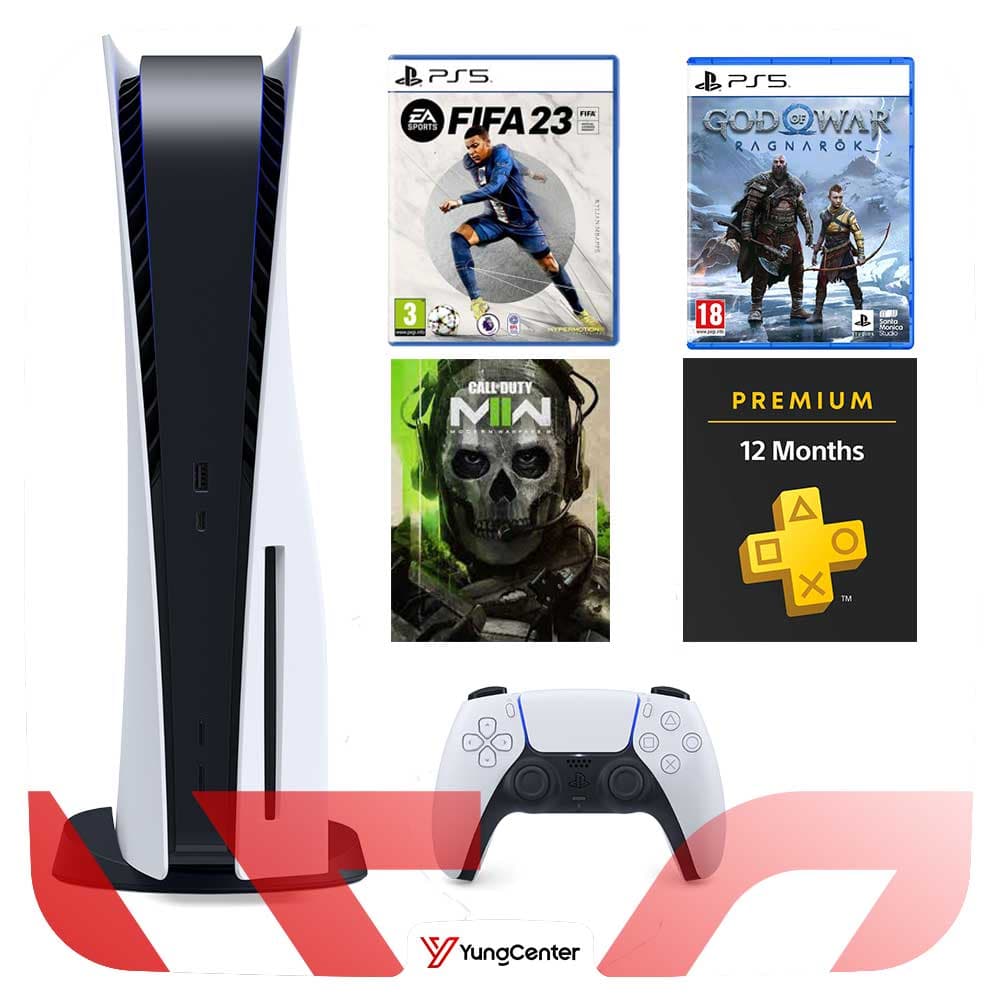 پلی استیشن 5 دیجیتال + بازی fifa 23+ بازی god of war ragnarok + بازی mw2 + اشتراک پرمیوم — تصویر ۲