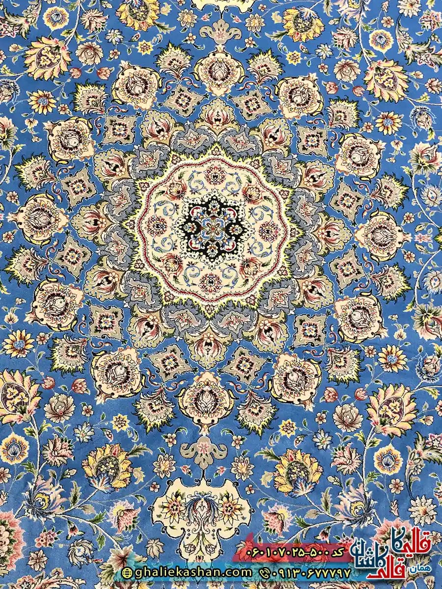 فرش کلاسیک 700 شانه طرح اصفهان رنگ آبی کاشان — تصویر ۴