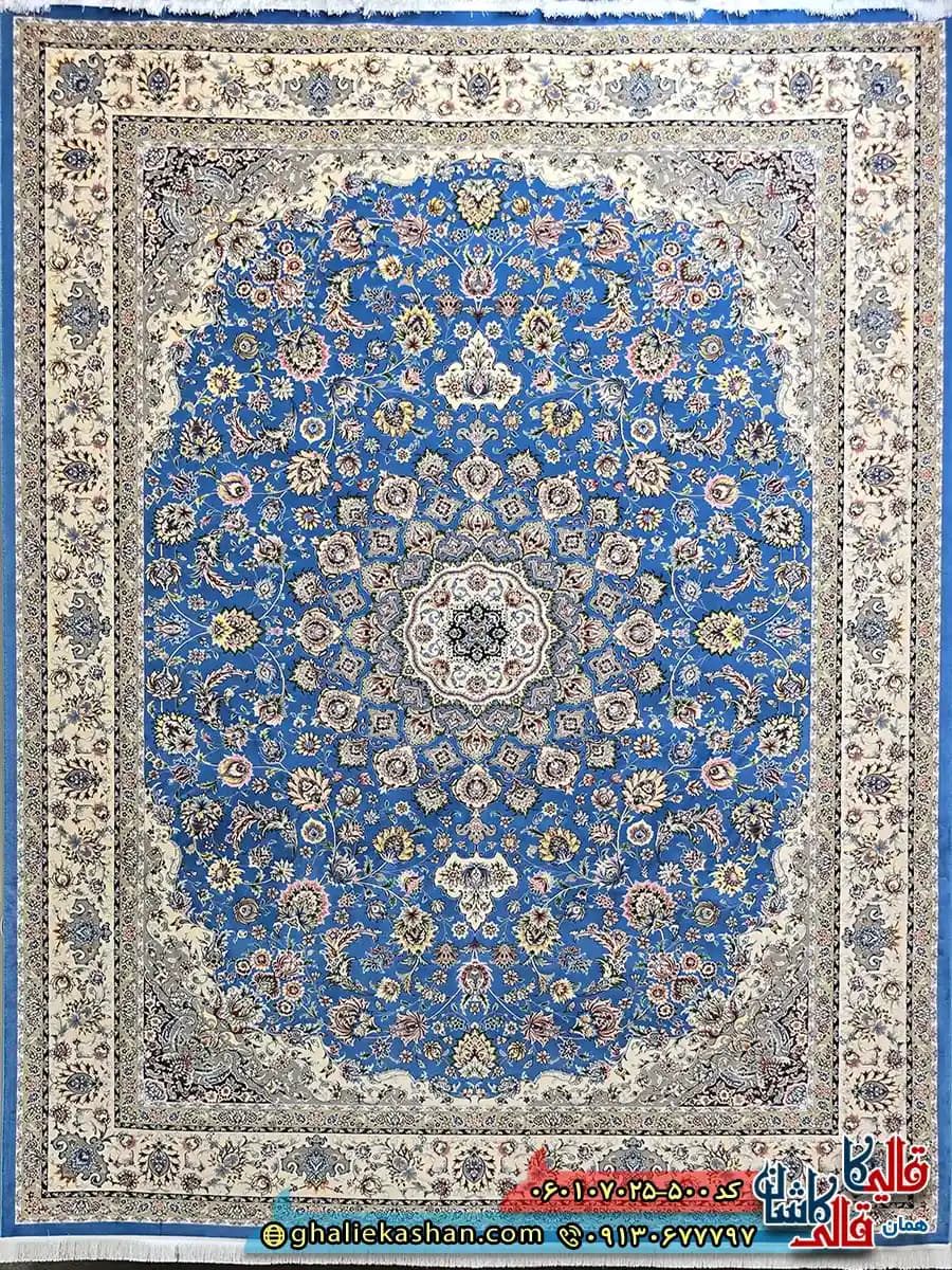 فرش کلاسیک 700 شانه طرح اصفهان رنگ آبی کاشان — تصویر ۲