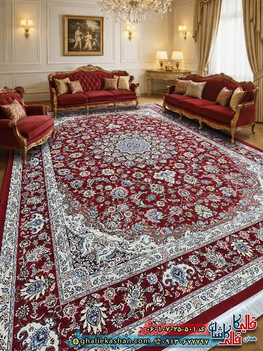 فرش کلاسیک 700 شانه طرح اصفهان رنگ قرمز کاشان