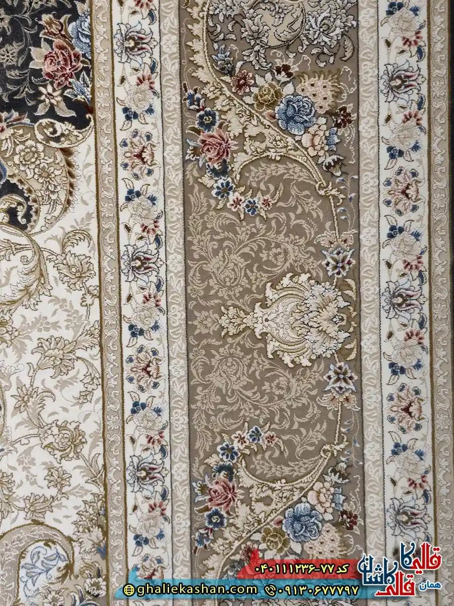 فرش 1200 شانه طرح ماهور رنگ طوسی متالیک گل برجسته کاشان — تصویر ۵