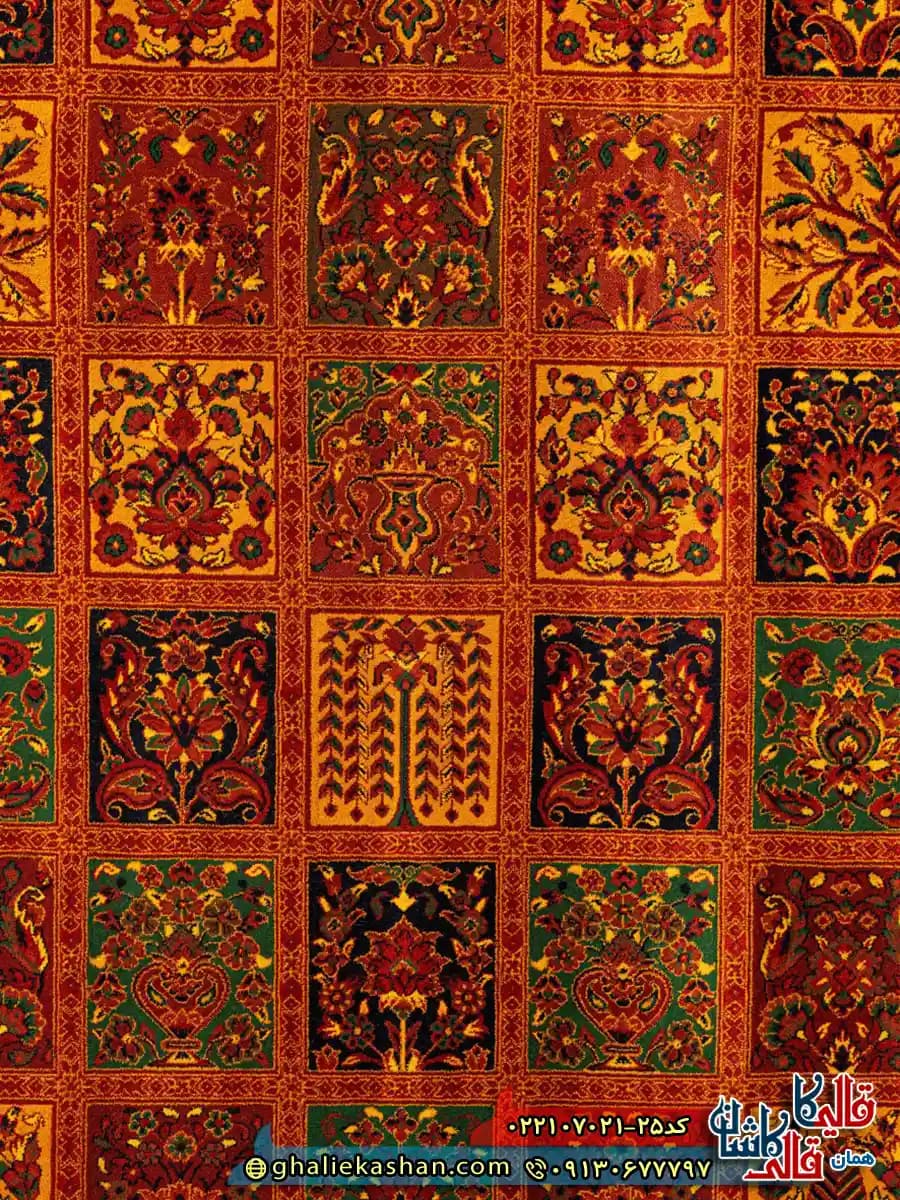 فرش سنتی 700 شانه خشتی طرح معشوق رنگ قرمز لاکی کاشان — تصویر ۴