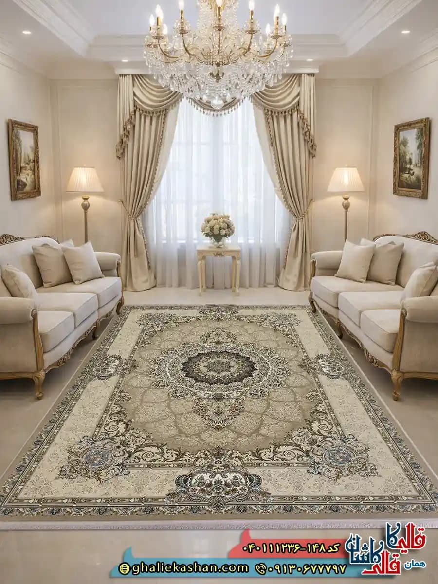 فرش 1200 شانه طرح شهرزاد رنگ طوسی سیلور گل برجسته کاشان