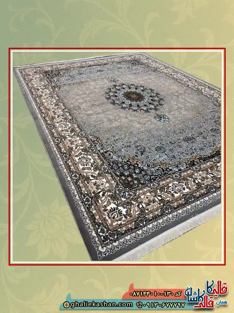 فرش ارزان طرح 700 شانه طرح شاهان رنگ طوسی فیلی کاشان — تصویر ۲