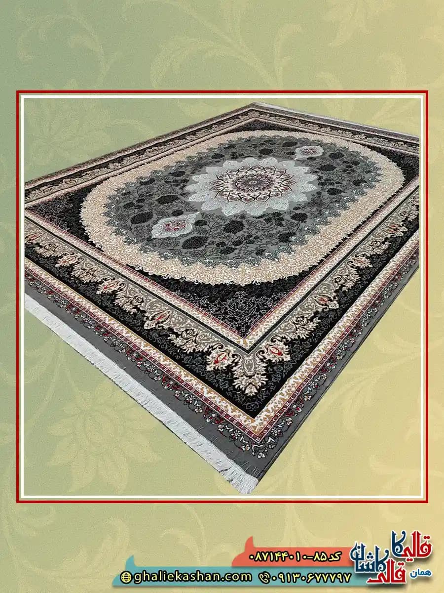فرش ارزان طرح 700 شانه طرح گیتا رنگ طوسی فیلی کاشان — تصویر ۵