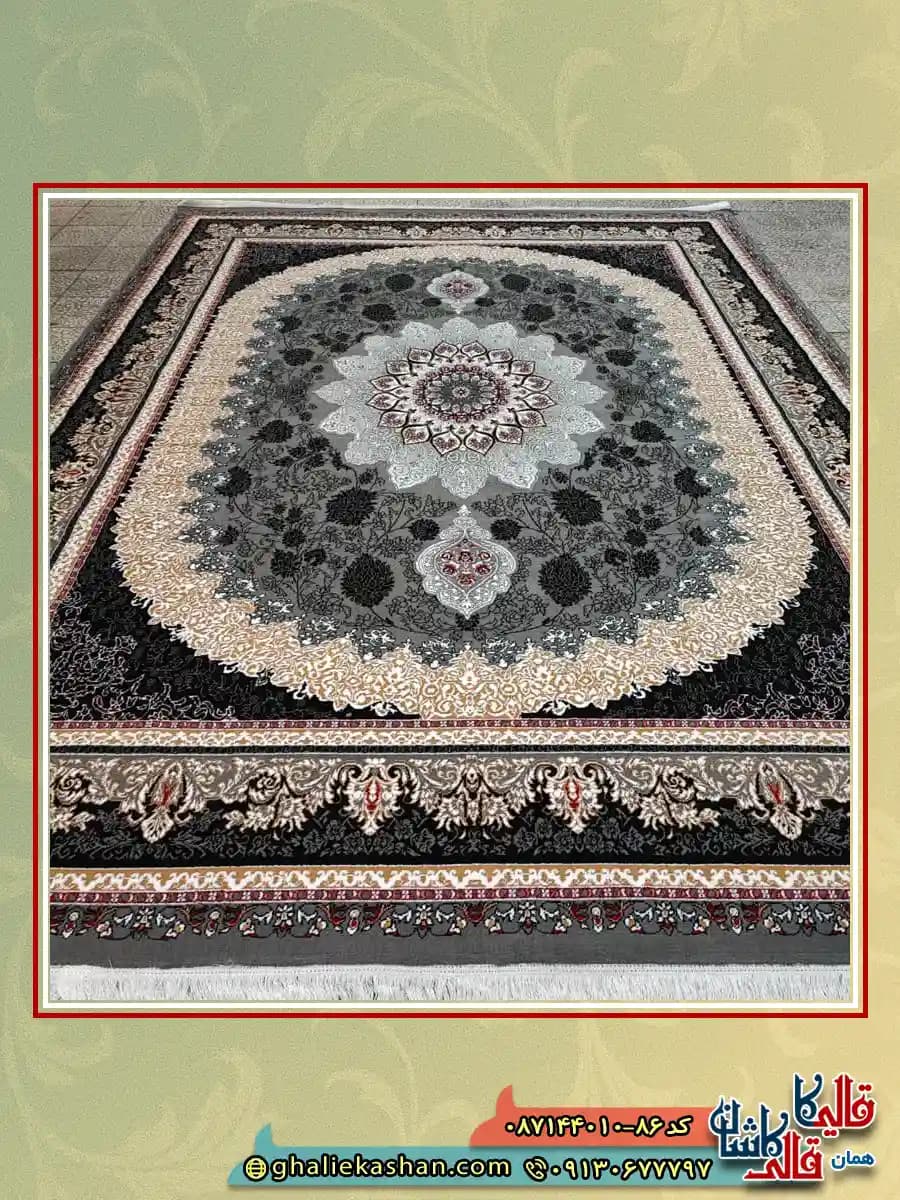 فرش ارزان طرح 700 شانه طرح گیتا رنگ طوسی فیلی کاشان — تصویر ۳