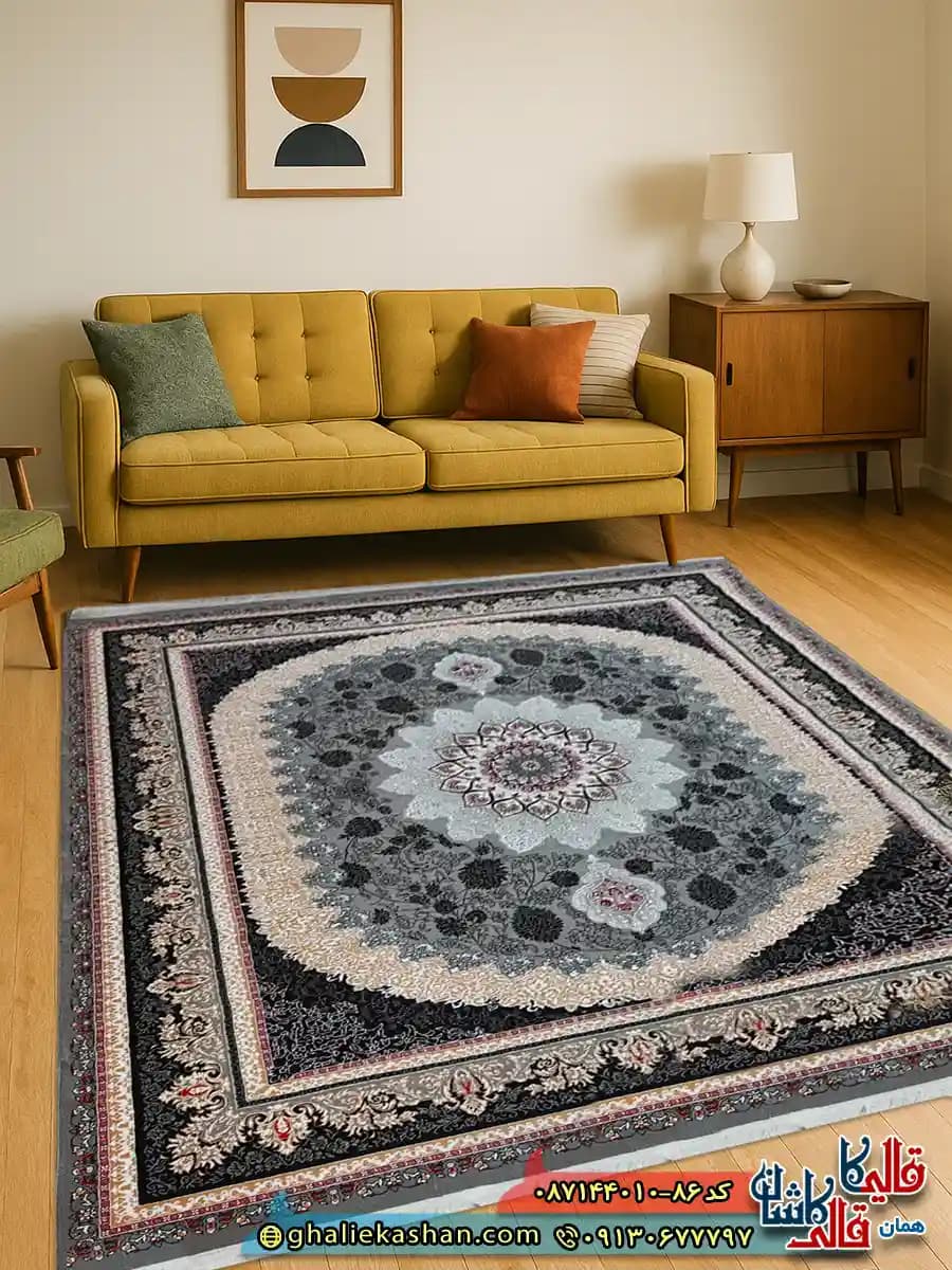 فرش ارزان طرح 700 شانه طرح گیتا رنگ طوسی فیلی کاشان