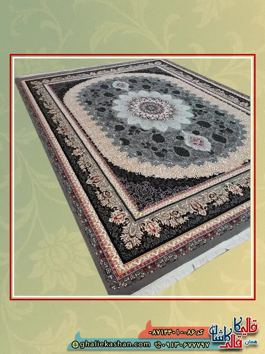 فرش ارزان طرح 700 شانه طرح گیتا رنگ طوسی فیلی کاشان — تصویر ۲