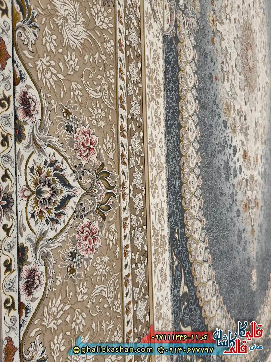 فرش 1200 شانه طرح چیچک رنگ طوسی دلفینی گل برجسته کاشان — تصویر ۵