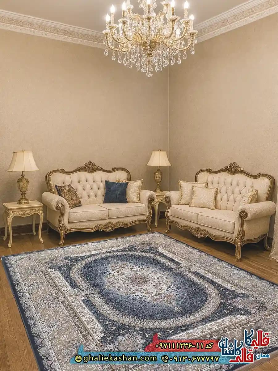 فرش 1200 شانه طرح چیچک رنگ طوسی دلفینی گل برجسته کاشان
