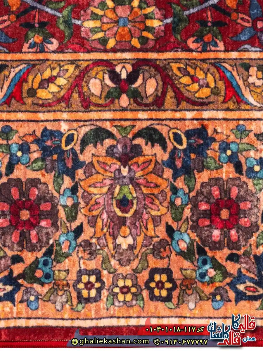 فرش سنتی 1000 شانه طرح افشان نسارا کرمان زمینه زرشکی کاشان — تصویر ۴