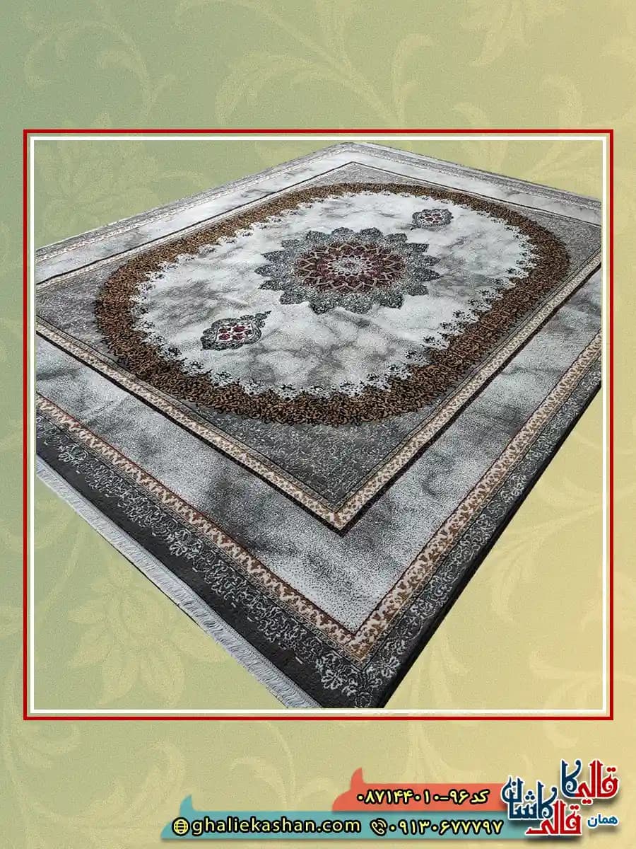 فرش ارزان طرح 700 شانه طرح مرمر رنگ طوسی فیلی کاشان — تصویر ۵