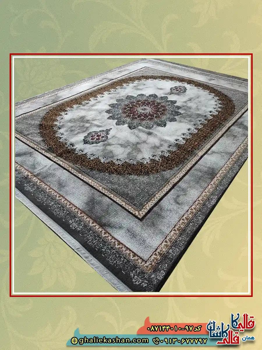 فرش ارزان طرح 700 شانه طرح مرمر رنگ طوسی فیلی کاشان — تصویر ۲