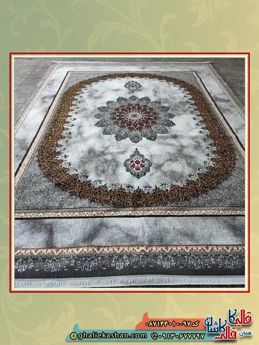 فرش ارزان طرح 700 شانه طرح مرمر رنگ طوسی فیلی کاشان — تصویر ۳