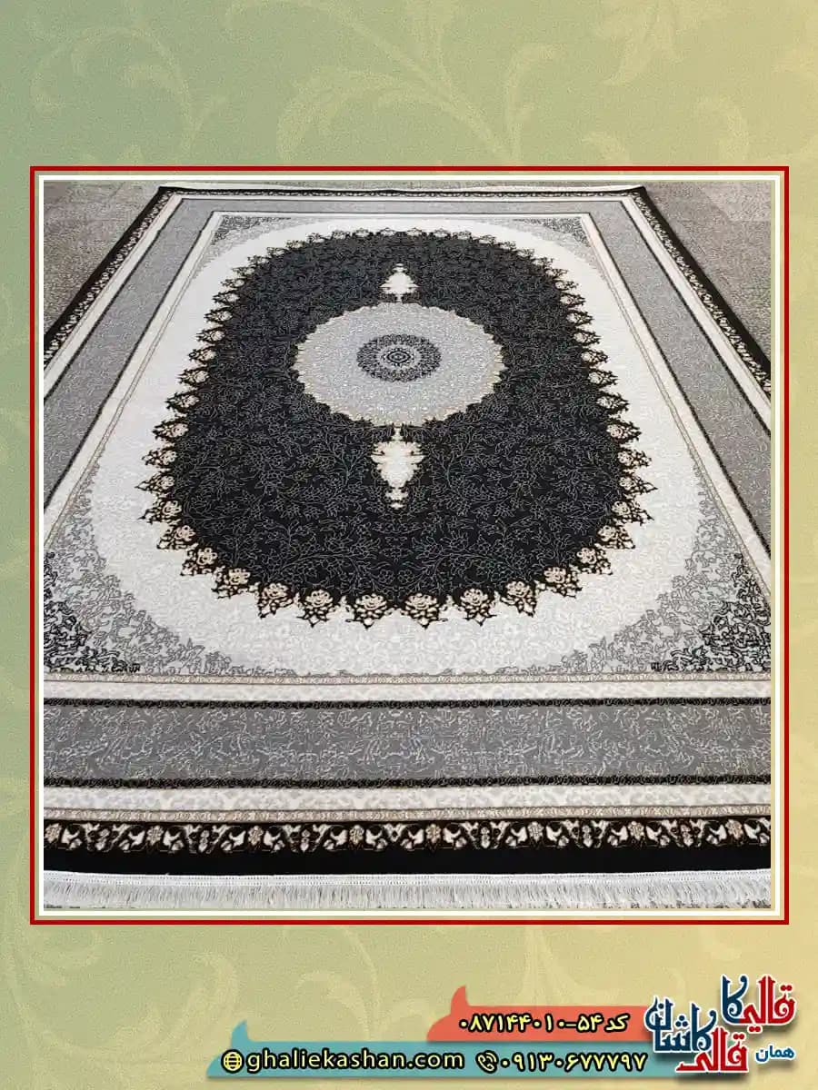 فرش ارزان طرح 700 شانه طرح ساحل رنگ مشکی سرمه ای کاشان — تصویر ۳