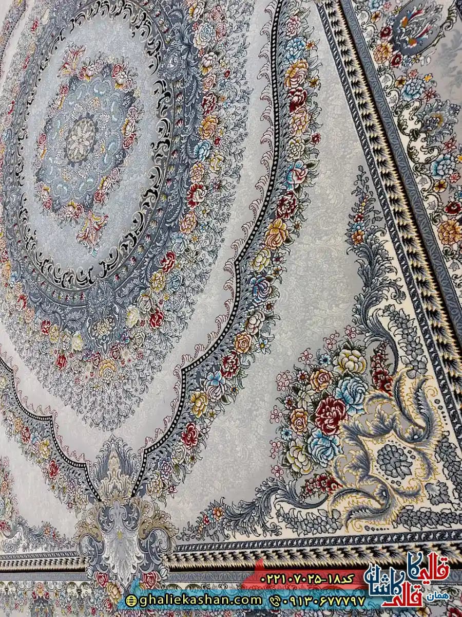 فرش 700 شانه طرح ارمغان رنگ طوسی سیلور کاشان — تصویر ۴