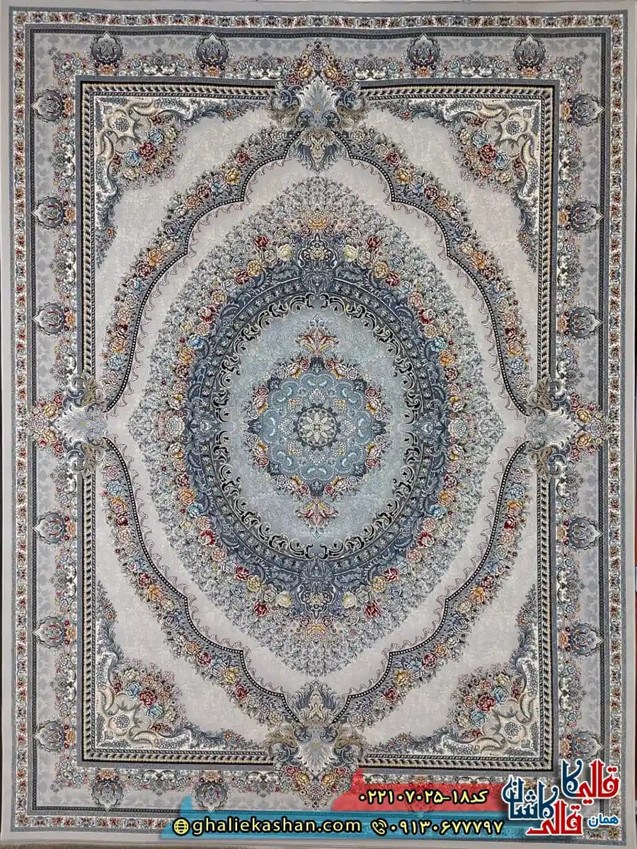 فرش 700 شانه طرح ارمغان رنگ طوسی سیلور کاشان — تصویر ۲