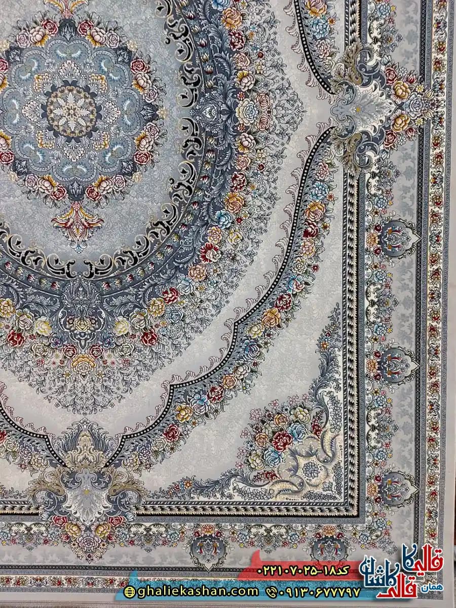 فرش 700 شانه طرح ارمغان رنگ طوسی سیلور کاشان — تصویر ۳