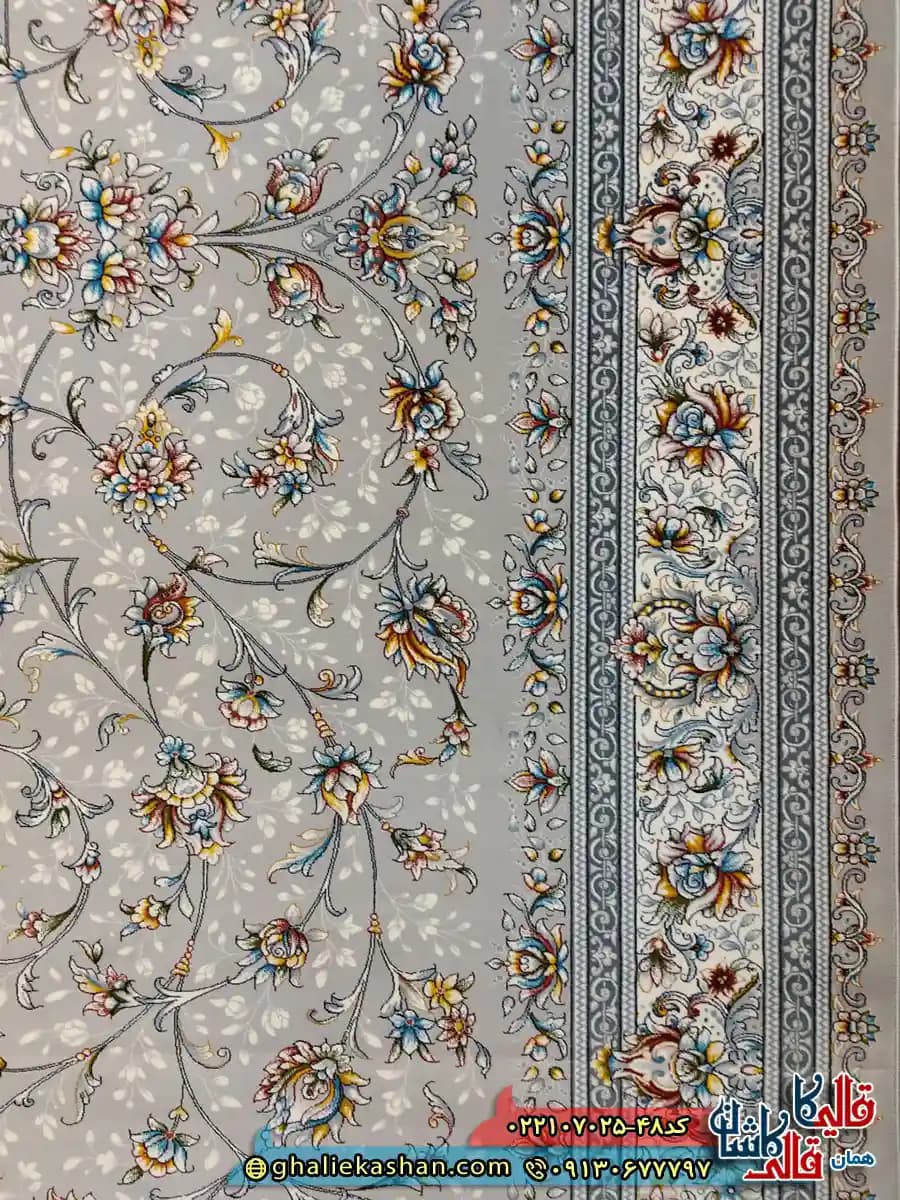 فرش 700 شانه طرح افشان وفا رنگ طوسی سیلور کاشان — تصویر ۴