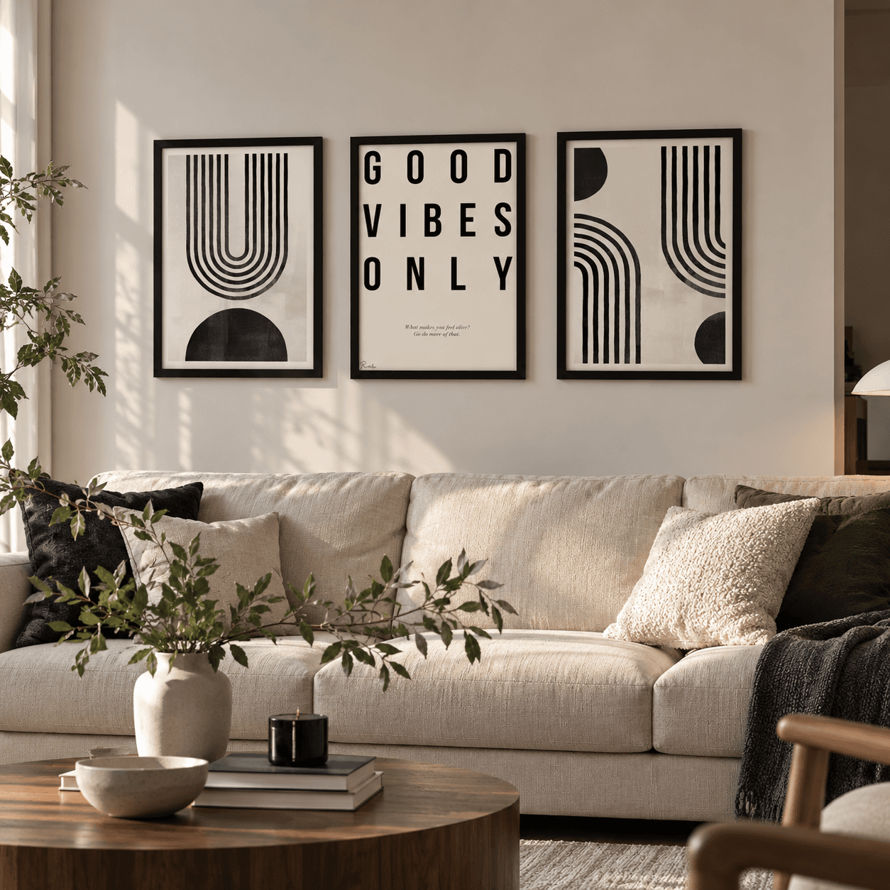 ست 3 تکه تابلو دکوراتیو فقط حس خوب Good Vibes Only | طرح T-510